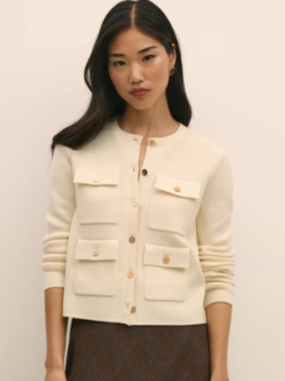 Brooks Brothers Luxury Merino Wool Sweater Jacket Cardigan in Cream M